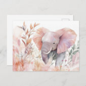 Aquarell Illustration eines Elefanten mit Blumen ポストカード (正面/裏面)