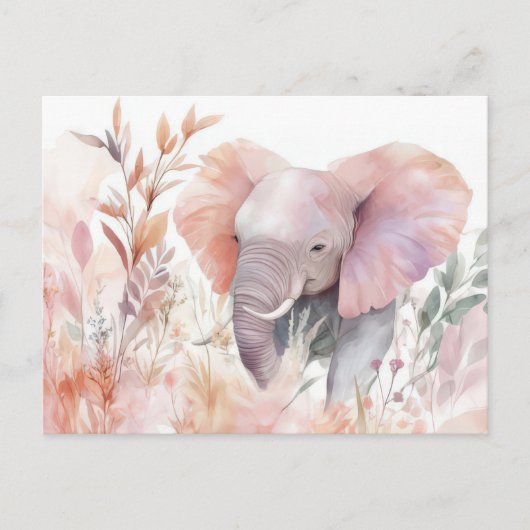 Aquarell Illustration eines Elefanten mit Blumen ポストカード (正面)