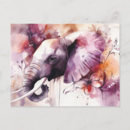 Aquarell Illustration eines Elefanten mit Blumen ポストカード