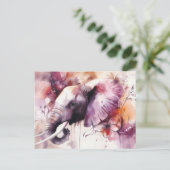 Aquarell Illustration eines Elefanten mit Blumen ポストカード (スタンド正面)
