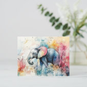 Aquarell Illustration eines Elefanten mit Blumen ポストカード (スタンド正面)