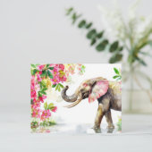 Aquarell Illustration eines Elefanten mit Blumen ポストカード (スタンド正面)