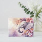 Aquarell Illustration eines Elefanten mit Blumen ポストカード (スタンド正面)
