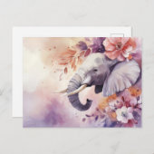 Aquarell Illustration eines Elefanten mit Blumen ポストカード (正面/裏面)