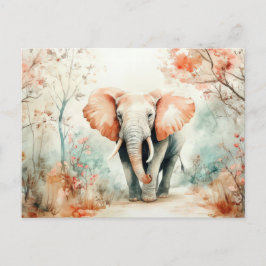 Aquarell Illustration eines Elefanten mit Blumen ポストカード