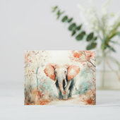 Aquarell Illustration eines Elefanten mit Blumen ポストカード (スタンド正面)