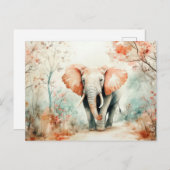 Aquarell Illustration eines Elefanten mit Blumen ポストカード (正面/裏面)