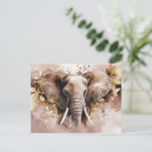 Aquarell Illustration eines Elefanten mit Blumen ポストカード (スタンド正面)