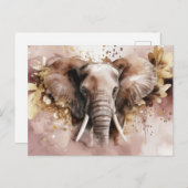 Aquarell Illustration eines Elefanten mit Blumen ポストカード (正面/裏面)