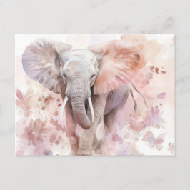 Aquarell Illustration eines Elefanten mit Blumen ポストカード