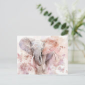 Aquarell Illustration eines Elefanten mit Blumen ポストカード (スタンド正面)