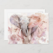 Aquarell Illustration eines Elefanten mit Blumen ポストカード (正面/裏面)