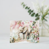 Aquarell Illustration eines Elefanten mit Blumen ポストカード (スタンド正面)