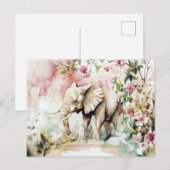 Aquarell Illustration eines Elefanten mit Blumen ポストカード (正面/裏面)
