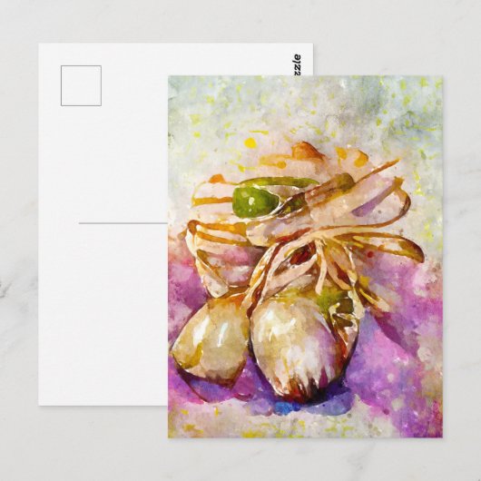 Aquarell. Knoblauch gemalt. Knoblauchzehe. ポストカード (正面/裏面)