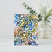Aquarell Oliven am Olivenzweig. Gemalt. Kunst ポストカード (スタンド正面)