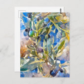 Aquarell Oliven am Olivenzweig. Gemalt. Kunst ポストカード (正面/裏面)