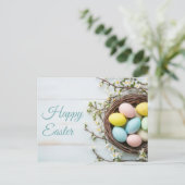 Aquarell Oster Postkarte mit Ostereiern im Nest ポストカード (スタンド正面)
