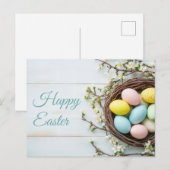 Aquarell Oster Postkarte mit Ostereiern im Nest ポストカード (正面/裏面)