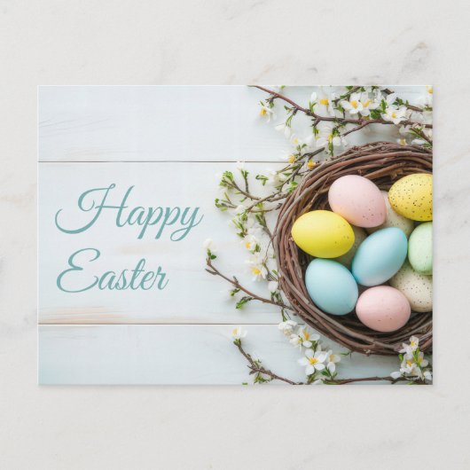 Aquarell Oster Postkarte mit Ostereiern im Nest ポストカード (正面)