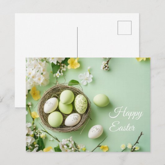 Aquarell Oster Postkarte mit Ostereiern im Nest ポストカード (正面/裏面)