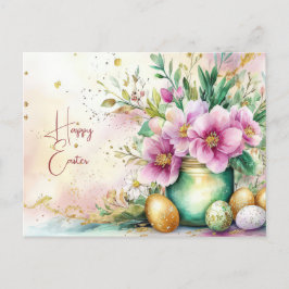 Aquarell Oster Postkarte mit Ostereiern und Blumen ポストカード