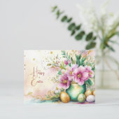 Aquarell Oster Postkarte mit Ostereiern und Blumen ポストカード (スタンド正面)