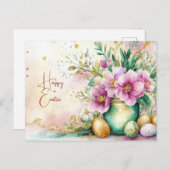 Aquarell Oster Postkarte mit Ostereiern und Blumen ポストカード (正面/裏面)
