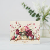 Aquarell Oster Postkarte mit Ostereiern und Blumen ポストカード (スタンド正面)