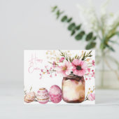 Aquarell Oster Postkarte mit Ostereiern und Blumen ポストカード (スタンド正面)