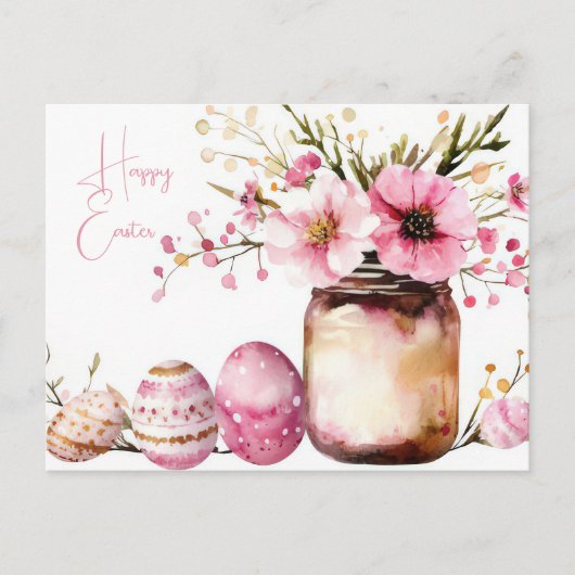 Aquarell Oster Postkarte mit Ostereiern und Blumen ポストカード (正面)