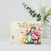 Aquarell Oster Postkarte mit Ostereiern und Blumen ポストカード (スタンド正面)