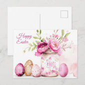 Aquarell Oster Postkarte mit Ostereiern und Blumen ポストカード (正面/裏面)
