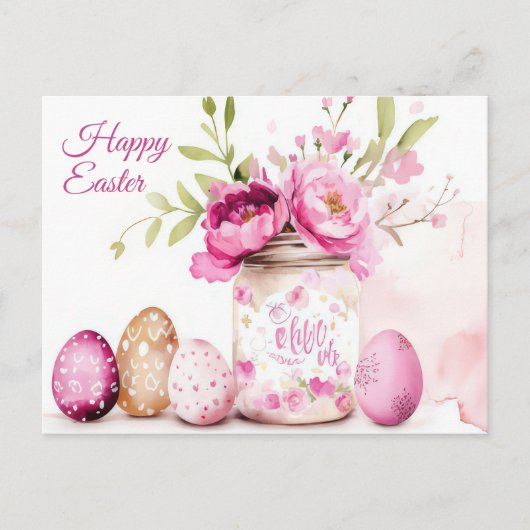 Aquarell Oster Postkarte mit Ostereiern und Blumen ポストカード (正面)