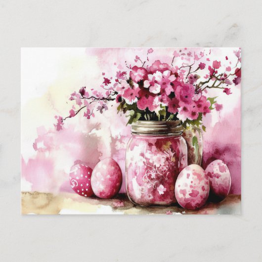 Aquarell Oster Postkarte mit Ostereiern und Blumen ポストカード (正面)