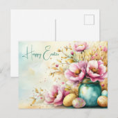 Aquarell Oster Postkarte mit Ostereiern und Blumen ポストカード (正面/裏面)
