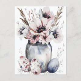 Aquarell Oster Postkarte mit Ostereiern und Blumen ポストカード