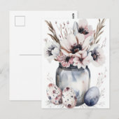 Aquarell Oster Postkarte mit Ostereiern und Blumen ポストカード (正面/裏面)