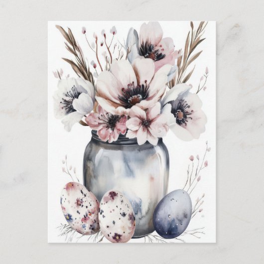 Aquarell Oster Postkarte mit Ostereiern und Blumen ポストカード (正面)