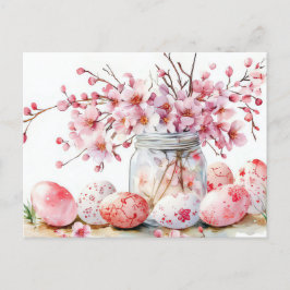 Aquarell Oster Postkarte mit Ostereiern und Blumen ポストカード