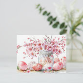 Aquarell Oster Postkarte mit Ostereiern und Blumen ポストカード (スタンド正面)