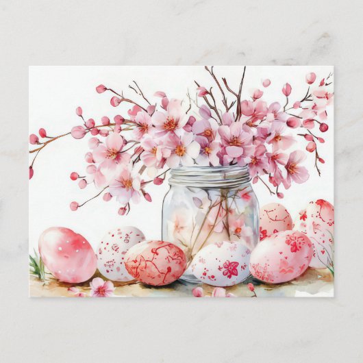 Aquarell Oster Postkarte mit Ostereiern und Blumen ポストカード (正面)
