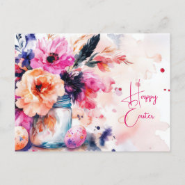 Aquarell Oster Postkarte mit Ostereiern und Blumen ポストカード