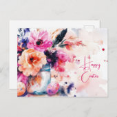 Aquarell Oster Postkarte mit Ostereiern und Blumen ポストカード (正面/裏面)