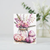 Aquarell Oster Postkarte mit Ostereiern und Blumen ポストカード (スタンド正面)