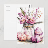 Aquarell Oster Postkarte mit Ostereiern und Blumen ポストカード (正面/裏面)