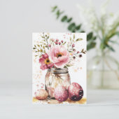 Aquarell Oster Postkarte mit Ostereiern und Blumen ポストカード (スタンド正面)