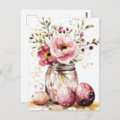 Aquarell Oster Postkarte mit Ostereiern und Blumen ポストカード (正面/裏面)