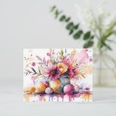 Aquarell Oster Postkarte mit Ostereiern und Blumen ポストカード (スタンド正面)