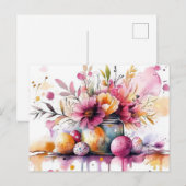 Aquarell Oster Postkarte mit Ostereiern und Blumen ポストカード (正面/裏面)